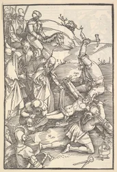 Kristus naglet til korset, omvendt: Kristus naglet til korset, fra Speculum Passionis Dom..., 1507.