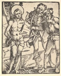 Sankt Sebastians martyrium med to armbrøstmænd.
