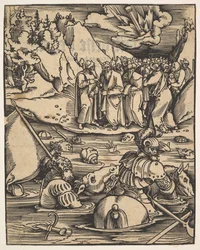 Egypterne krydser Det Røde Hav, fra Das Buch Granatapfel, 1511.