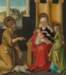 Sankt Anne med Kristusbarnet, Jomfruen og Johannes Døberen, ca. 1511 (olie på hardboard overført fra panel)