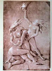 Tre hekse Tegning af Hans Baldung dit Grien (1484-1545)