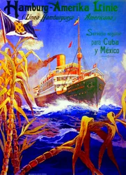 Plakat, der reklamerer for Hamburg American Line