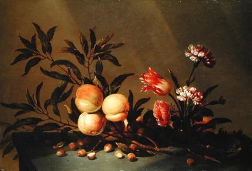 Stilleben af ferskner og blomster, 1641