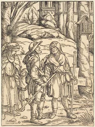 Pilgrimme ved en helligdom ved vejkanten
