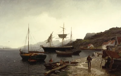 Fiskesmæk (båd) i havn, Kleven, Mandal