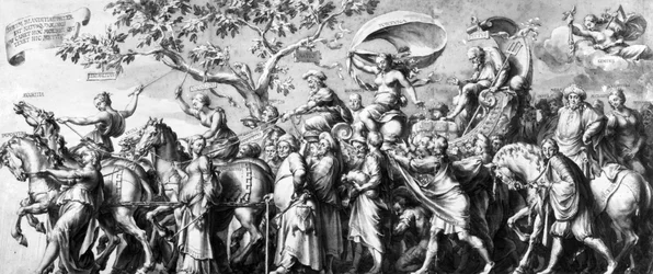Rigdommens triumf, tegnet af Jan de Bisschop, ca. 1650 (pen, blæk og vask på papir)