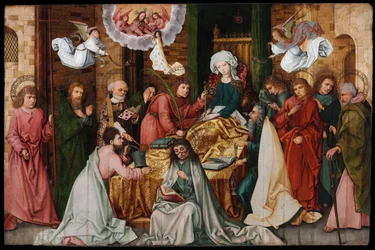 Dormition de la Vierge Marie - Jomfruens sovesal - Holbein, Hans, den ældre (1465-1524) - 1492 - Olie på træ - 150x 228,5 - Szepmuveszeti Muzeum, Budapest
