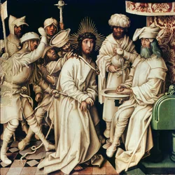 Pilatus vasker sine hænder, venstre panel fra en triptykon, 1496