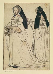 To visninger af en kvinde iført engelsk hætte, ca. 1528-30