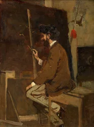 Selvportræt foran staffeliet, før 1868.