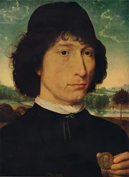 Portræt af en mand, der holder en mønt af kejser Nero, 1474