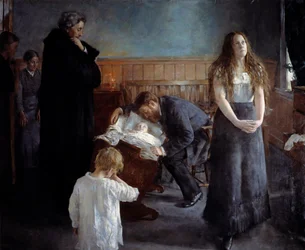 Det syge barn. Maleri af Hans Olaf Heyerdahl (1857-1913), Ec. Sued