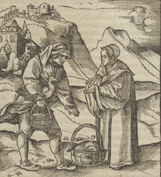 En Bonde og hans Patron, fra Hymmelwagen auff dem, wer wol leben..., 1517.