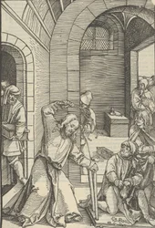 Kristus renser templet, fra spejl af vor Herre Jesu Kristi lidenskab, 1507.