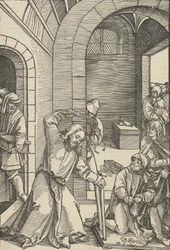 Kristus renser templet, fra spejl af vor Herre Jesu Kristi lidenskab, 1507.