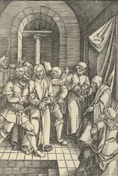 Kristus før Annas, fra spejlet af vor Herre Jesu Kristi lidenskab, 1507.