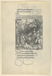Unfalo, der får Theuerdanck til at falde i en fælde under en jagt, fra Theuerdanck, 1517.