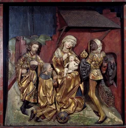 Tilbedelse af Magi-relieffet på polykromt gyldent træ af Hans Schuechlin (1440-1505)