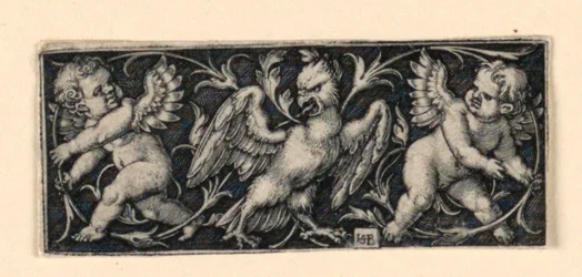 Frise med to putti, der flygter fra en ørn