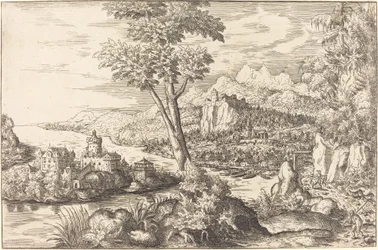 Landskab med tre mænd, ca. 15581559.