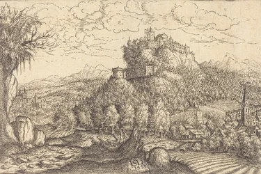 Landskab med et slot i midten, 1553.