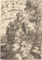 Landskab med fæstning og stor trappe, 1554.