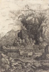 Landskab med en vandmølle, 1553.