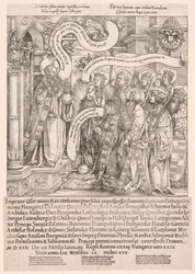 Maximilian præsenteret af sine skytshelgener til den Almægtige, 1519.