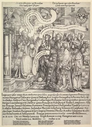 Maximilian præsenteret af sine skytshelgener til den Almægtige, 1519.