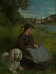Agathe med en hvid hund
