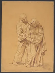 Maria med Sankt Johannes Evangelisten, verso: Konturtegnet gentagelse af den samme komposition