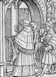 Døden og kanonen, fra Dødedansen, graveret af Hans Lutzelburger, ca. 1538