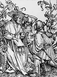 Døden og kardinal, fra Dødedansen, graveret af Hans Lutzelburger, ca. 1538