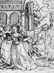 Døden og hofmanden, fra Dødedansen, graveret af Hans Lutzelburger, ca. 1538