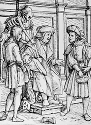 Døden og Dommeren, fra Dødedansen, graveret af Hans Lutzelburger, ca. 1538