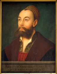 Portræt af bankmanden Anton Fugger (1493-1560) (i teksten: repræsentant som han var i en alder af 31 år og 10 måneder) - Maleri af Hans Maler dit de Schwaz (1480-1526 eller 1529), olie på lærred, omkring 1525 - Tysk kunst 1500-tallet - Musee des Beaux A
