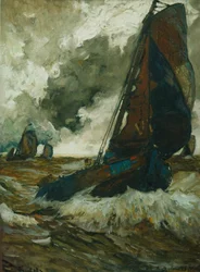 Tappere for vinden på en turbulent Zuiderzee (gouache på papir)