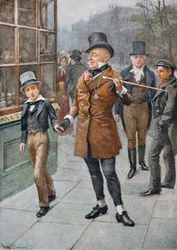 Mr. Micawber dirigerer David Home, illustration fra 