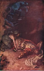 Saul og heksen, illustration fra Pictures That Teach The Crown Series, 1920