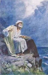 St John på øen Patmos, illustration fra Harold Copping Pictures: The Crown Series, ca. 1920