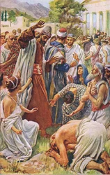 St Paul at Lystra, illustration fra Harold Copping Pictures: The Crown Series, ca. 1920