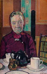 Fru Mounter ved morgenbordet, 1916-17
