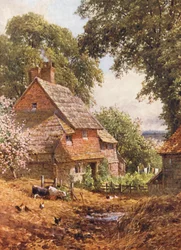 En gammel gård nær Leith Hill (farvelitografi)