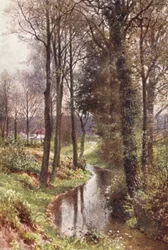 Water Lane, nær East Horsley (farvelitografi)