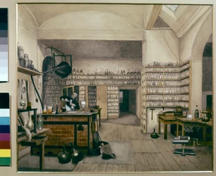 Michael Faraday på arbejde i sit laboratorium på Det Kongelige Institut