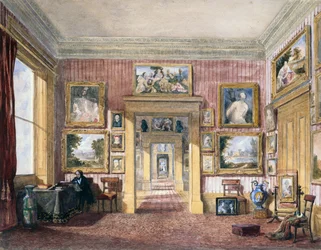 Spisestuen i Thirlestaine House, Cheltenham, ca. 1843 (akvarel)