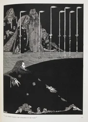 "Jeg så dem skabe stavelserne i mit navn". Illustration til historien, "graven og pendulet".