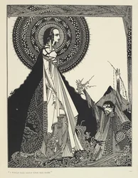 “Jeg ville råbe hendes navn højt.” Illustration til Ligeia, en kort fortælling. “Ligeia” er en kort fortælling af Edgar Allan Poe. Historien følger en unavngiven fortæller og hans hustru Ligeia, en smuk og intelligent kvinde med ravnesort hår. Hun bliver