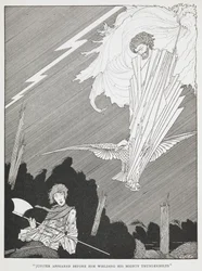 "Jupiter dukkede op foran ham med sine mægtige tordenbolte." Illustration til "de latterlige ønsker."