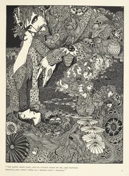“Jorden blev mørk, og dens skikkelser passerede forbi mig som flakkende skygger ... Morella.” Illustration til fortællingen “Morella”.